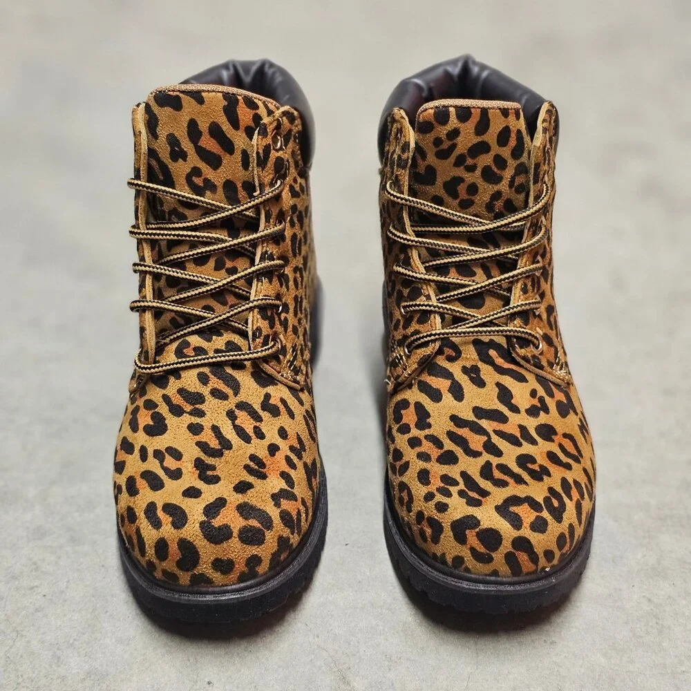 Leopard Print Lace-Up Ankle Boots With Padded Collar For Women - Picture 4 of 11